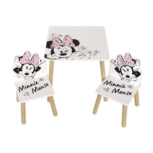 Minnie Mouse - Conjunto de mesa y sillas infantiles en madera, diseño Minnie Mouse ㅤ
