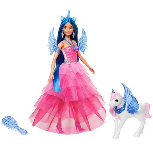 Barbie - Muñeca Celebración Zafiro con Vestido Rosa y Unicornio ㅤ