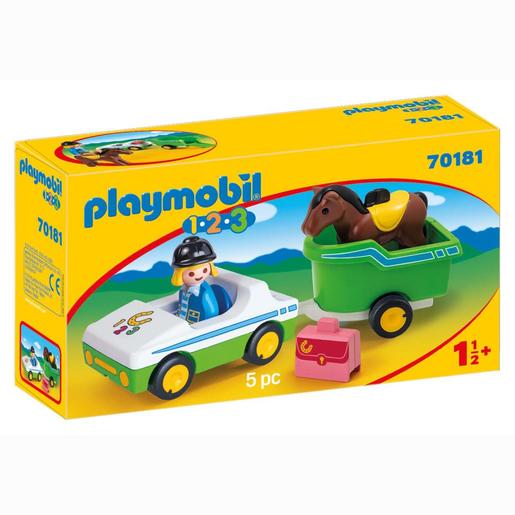 Playmobil - 1.2.3 Coche con Remolque de Caballo