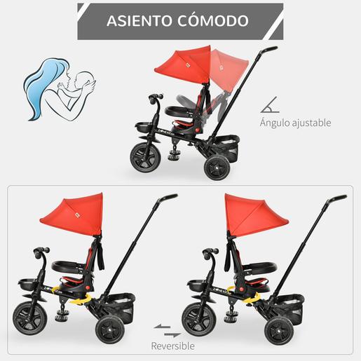 Homcom - Triciclo bebé 4 en 1 rojo