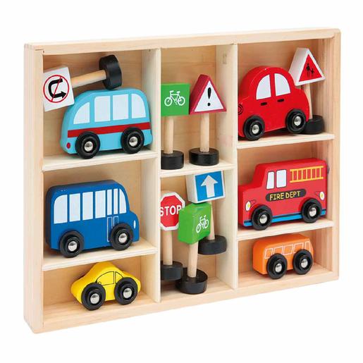 WoodnPlay - Conjunto de vehículos y señales de madera (varios modelos)
