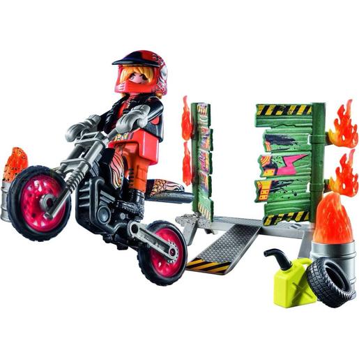 Playmobil - Pack inicial Playmobil Stunt Show: Moto y pared de fuego ㅤ