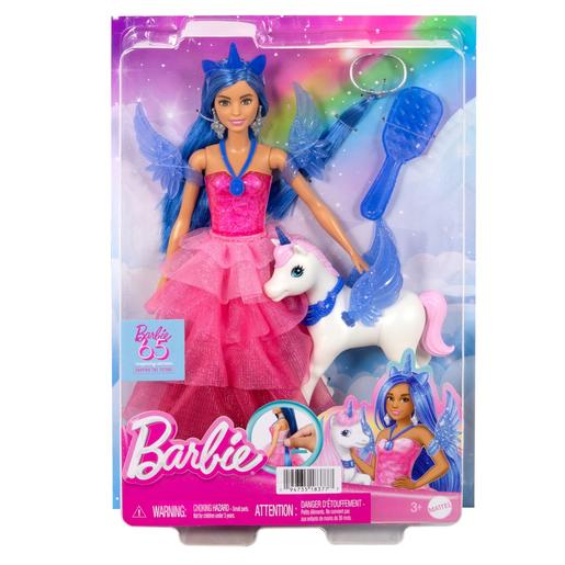 Barbie - Boneca Celebração Safira com Vestido Rosa e Unicórnio ㅤ