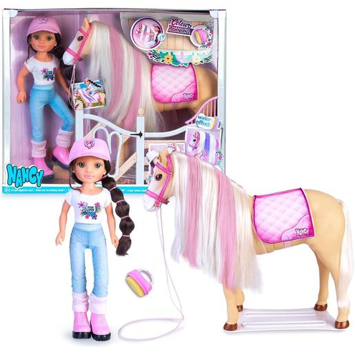 Nancy - Muñeca articulada con caballo y accesorios de cuidado ㅤ