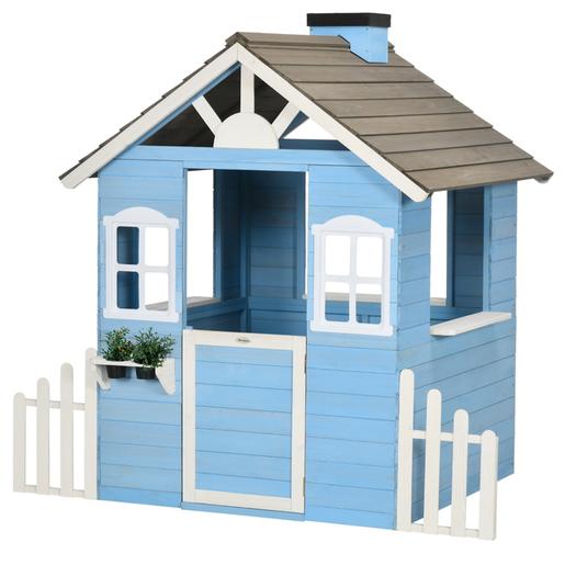 Outsunny - Casa de madera infantil Azul