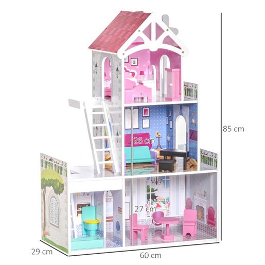 Homcom - Casa de muñecas 3 pisos de madera
