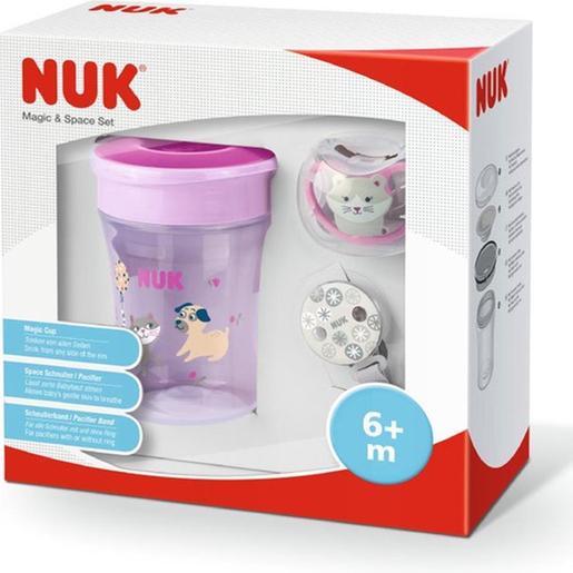 Nuk - Pack Magic Cup Vaso antiderrame + Chupete Space Lila