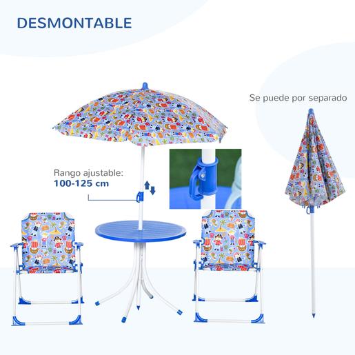 Outsunny - Set Mesa + 2 sillas + sombrilla diseño Piratas