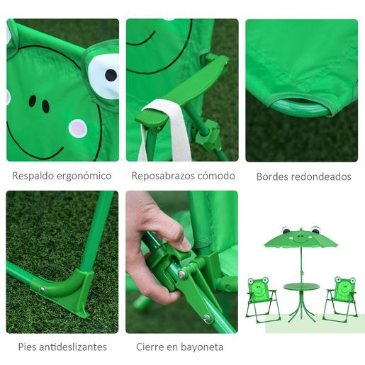 Conjunto De Picnic Infantil Plegable Con Sombrilla Verde Outsunny
