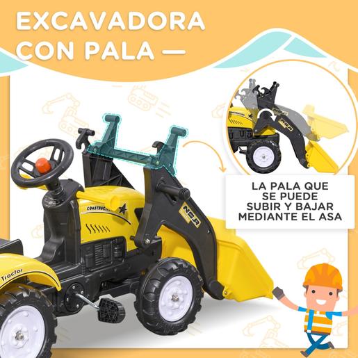 Homcom - Tractor excavadora a pedales con remolque amarillo