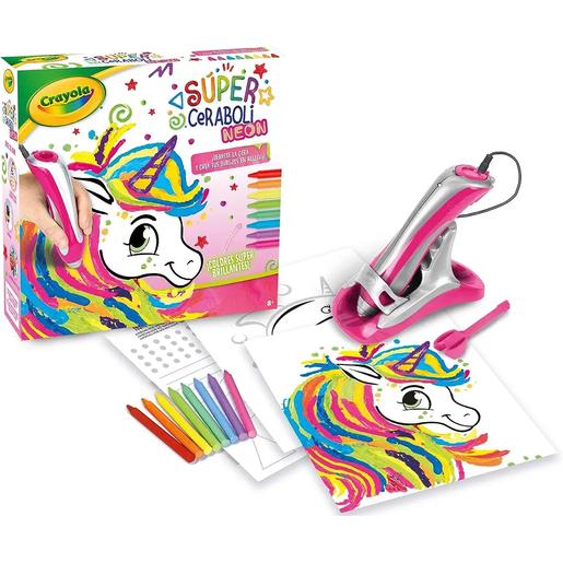 Crayola - Super Ceraboli Unicornio Neón, juego creativo de lápices de cera y dibujos en relieve ㅤ