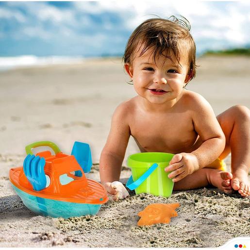 ColorBaby - Set de playa con yate, cubo, pala, rastrillo y moldes de arena ㅤ