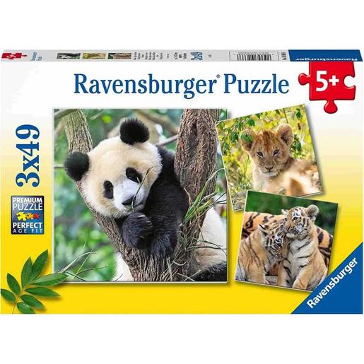 Ravensburger - Panda - Puzzle de animales: panda, tigre y león, colección 3 x 49 piezas ㅤ
