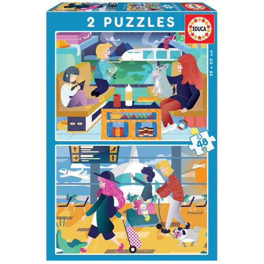 Educa Borrás - Aeropuerto y Tren Pack Puzzles 2x48 Piezas