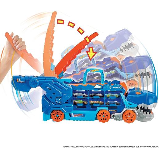 Hot Wheels - Camión T-Rex definitivo y pista para coches de juguete con 2 vehículos incluidos ㅤ