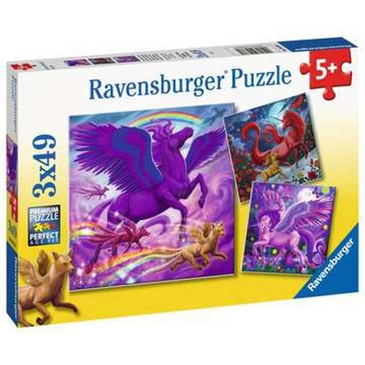 Ravensburger - Puzzle Criaturas mitológicas, colección 3x49 piezas, fantasía ㅤ