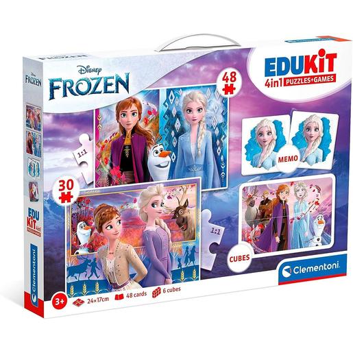 Clementoni - Frozen - Edukit 4 en 1: Puzzle de 48 piezas, juego de memoria y 6 cubos educativos ㅤ