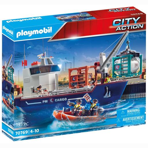 Playmobil - Gran Buque Portacontenedores con Barco Aduanero  70769