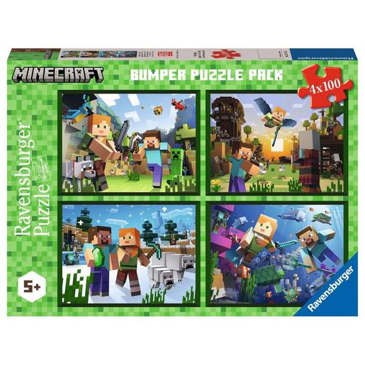 Minecraft - Puzzle Minecraft, colección Mega Pack 4x100, 4 rompecabezas de 100 piezas