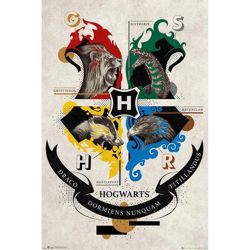 Harry Potter - Poster Animales y Escudos Hogwarts 61 x 91,5 cm