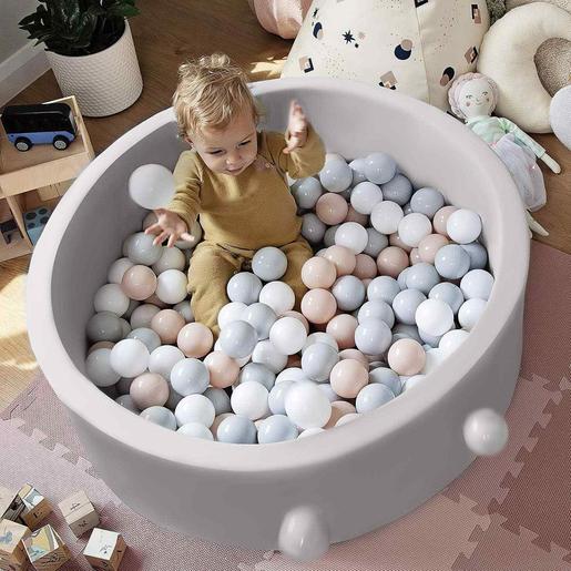 MeowBaby - Parque de juegos infantil de espuma color crema con piscina de bolas y 200 bolas oro/beige/blanco/transparente