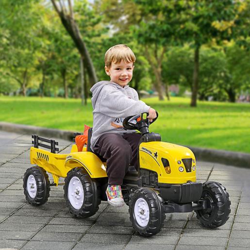 Homcom - Tractor a pedales con remolque amarillo