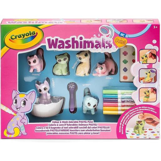 Crayola - Kit de actividades Washimals Pets para colorear y bañar animales bebés con pegatinas en colores pastel ㅤ