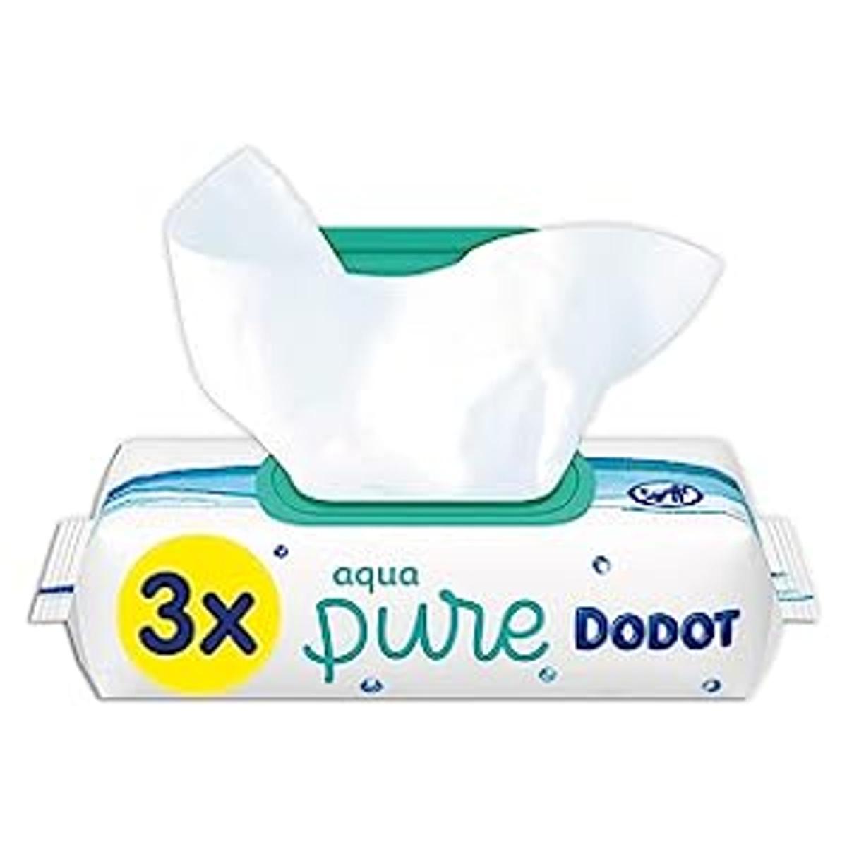 Dodot - Toallitas Aqua Pure para bebé - 3 paquetes, 144 unidades, Toallitas