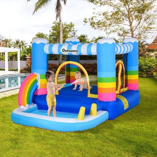 Castillo Hinchable arcoíris con piscina y cama de salto 280 cm Outsunny