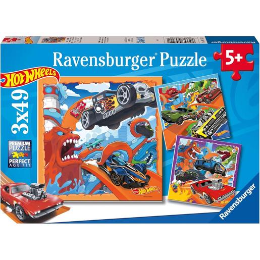 Ravensburger - Puzzle Hot Wheels, Colección de 3 puzzles de 49 piezas ㅤ