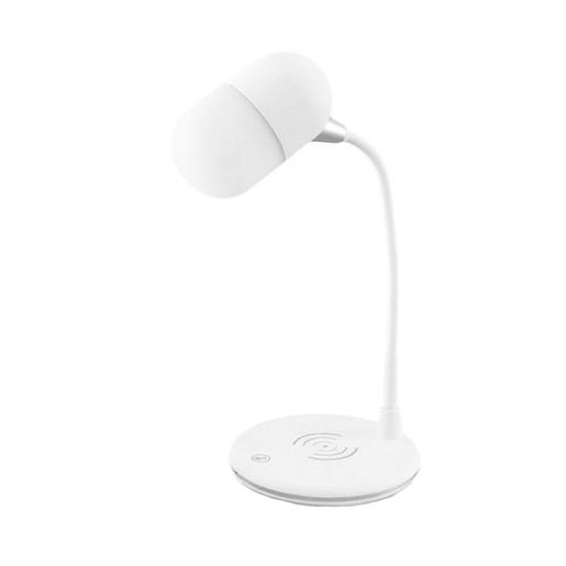 Lámpara LED blanca con cargador inalámbrico y bluetooth